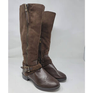Sam Edelman Knee High Boots Size 6 Braided Strap Accents Brown Leather